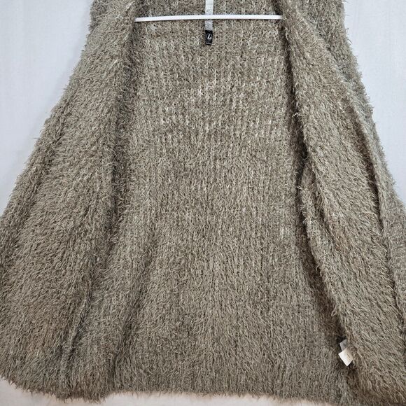 Kensie Beige Long Open Front Cardigan Eyelash Soft Fuzzy Sweater Size L Womens - Picture 3 of 11